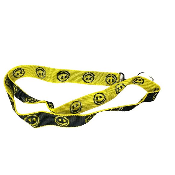 Yellow & Black Smiley Face Happy Face Key Chain ID Badge Holder Necklace Gift - Picture 1 of 6